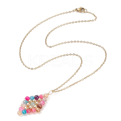 Natural Mixed Gemstone Beaded Rhombus Pendant Necklace NJEW-JN04319-1