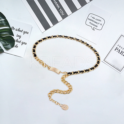 1Pc Black PU Leather & Alloy Twisted Waist Body Chains for Woman DIY-CL0001-10-1