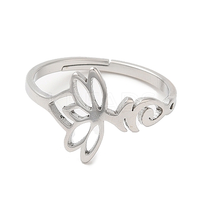 Non-Tarnish 304 Stainless Steel Hollow Lotus Adjustable Ring for Women RJEW-M149-32P-1