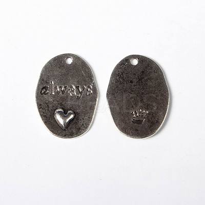 Boyfriends Valentines Day Gifts Making Tibetan Style Alloy Flat Oval Carved Message Word Always Love Pendants LS-TIBEP-S047-AS-LF-1
