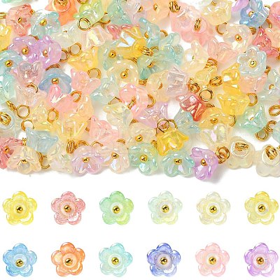 100Pcs Transparent Acrylic Flower Charms PALLOY-CJ00183-1