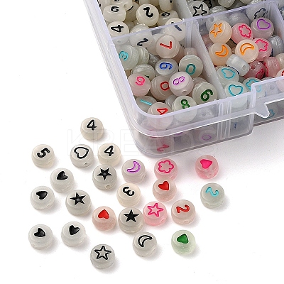 480Pcs 8 Style Flat Round Luminous Acrylic Beads DIY-YW0003-01-1