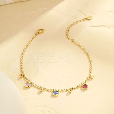 304 Stainless Steel Pave Cubic Zirconia Flat Round Charm Anklets FS-WG00298-04-1