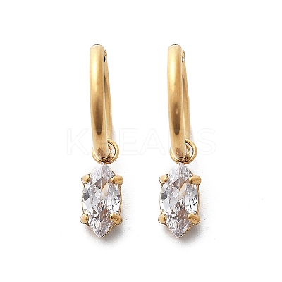 Ion Plating(IP) 304 Stainless Steel Micro Pave Cubic Zirconia Hoop Earrings STAS-R004-04G-02-1