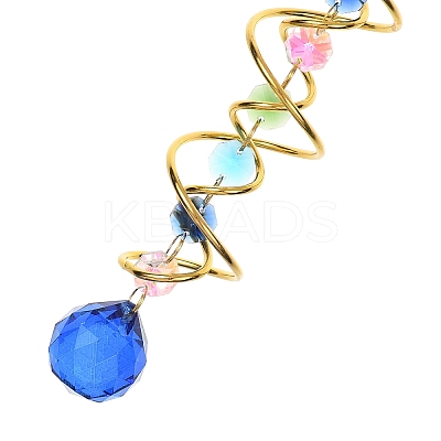 Iron Spiral & Glass Octagon & Teardrop Hanging Suncatchers HJEW-F025-01G-01-1