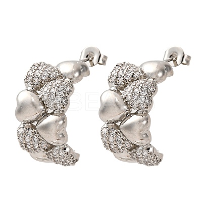 Brass Micro Pave Clear Cubic Zirconia Stud Earrings EJEW-D322-07P-02-1