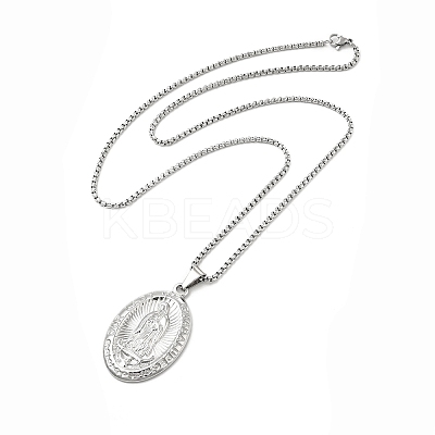 Non-Tarnish Stainless Steel Virgin Mary Pendant Necklace with Box Chains for Women NJEW-E066-01P-1