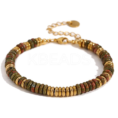 Retro Natural Unakite & Stainless Steel Beaded Bracelets for Women NO5359-12-1