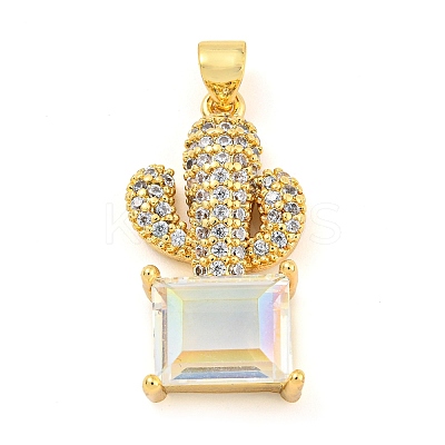 Rack Plating Brass Micro Pave Clear Cubic Zirconia Pendants ZIRC-L100-158G-01-1