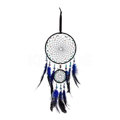 Iron Woven Web/Net with Feather Pendant Decorations AJEW-B017-13-1