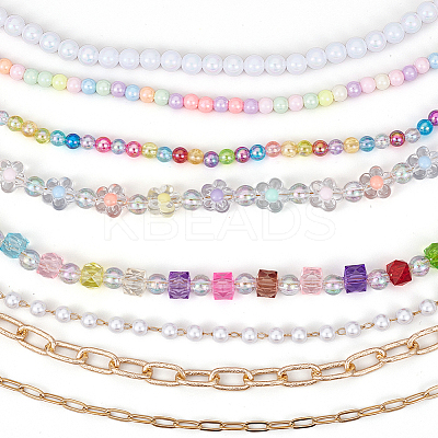 8Pcs 8 Styles Acrylic Beads & Aluminum Cable Chains & 304 Stainless Steel Baseball Cap Chain HJEW-SC0002-47-1
