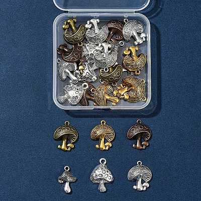 30Pcs 6 Styles Tibetan Style Alloy Mushroom Pendants TIBE-FS0001-14-1