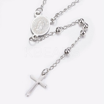 Non-Tarnish 304 Stainless Steel Rosary Bead Necklaces NJEW-I205-14P-1