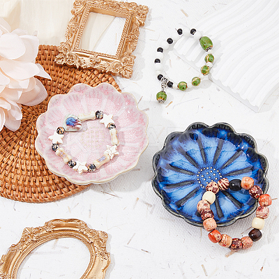 2Pcs 2 Colors Flambed Glazed Lotus Jewelry Plate for Rings Bracelets Necklaces AJEW-DC0001-38-1