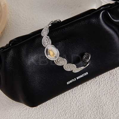 18.5MM 304 Stainless Steel Sun Cuff Bangles for Women BJEW-B151-03-1