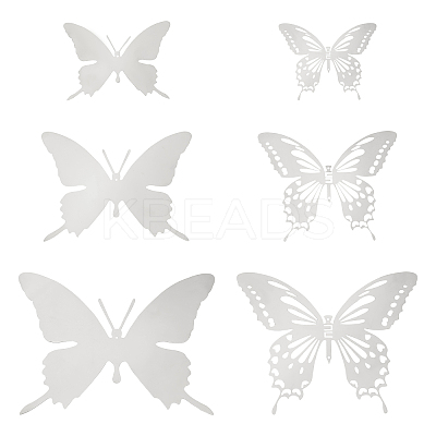 12Pcs 6 Style Stainless Steel Butterfly Wall  Decoration Pendants STAS-UN0036-52P-1