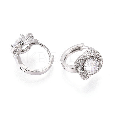 Brass Micro Pave Clear Cubic Zirconia Flower Hoop Earrings EJEW-T048-43P-1