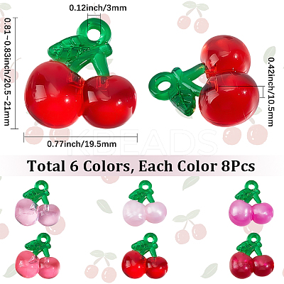 48Pcs 6 Colors Transparent Resin Pendants RESI-SC0036-63A-1