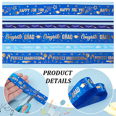 6Pcs 6 Styles Graduation Season Gold Stamping Polyester Printed Ribbon OCOR-PH0005-03-1