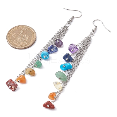 Chakra Natural & Synthetic Mixed Gemstomne Beaded Dangle Earrings EJEW-JE05427-02-1
