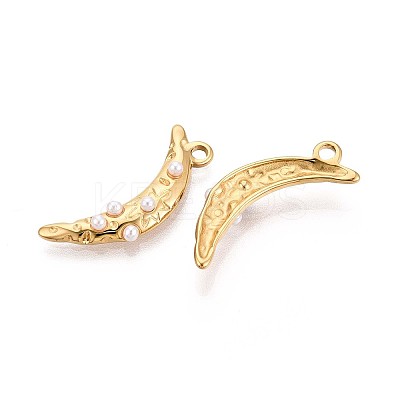 304 Stainless Steel and ABS Imitation Pearl Moon Pendants STAS-T071-19G-1