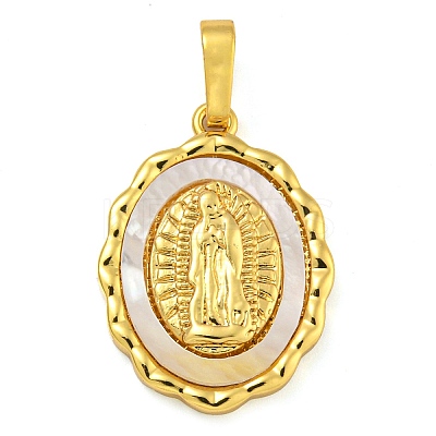 Brass Pendants with Shell and Jump Ring KK-D534-03G-01-1