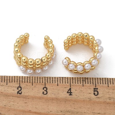 Rack Plating Brass Cuff Earrings with Plastic Pearl Beaded EJEW-D064-02G-1