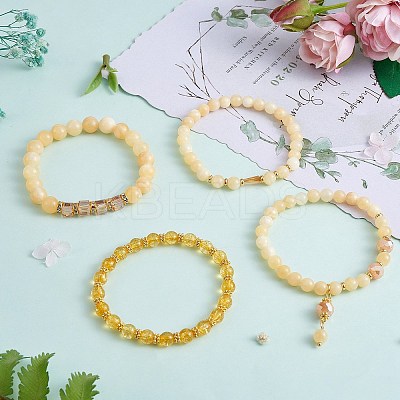 4Pcs 4 Style Natural Topaz Jade & Synthetic Citrine Stretch Bracelets Set with Glass Beaded BJEW-SW00105-07-1