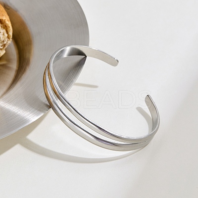 304 Stainless Steel Cuff Bangles for Women LS-BJEW-B147-02P-1