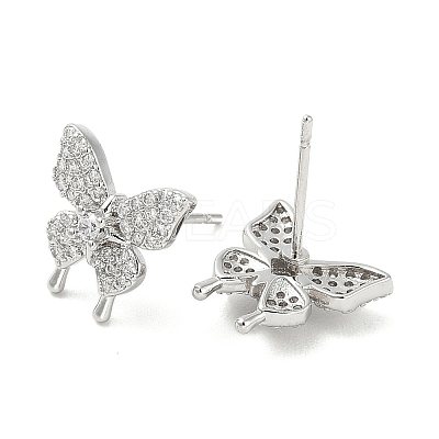 Rack Plating Brass Micro Pave Clear Cubic Zirconia Stud Earrings for Women EJEW-M260-13P-B-1