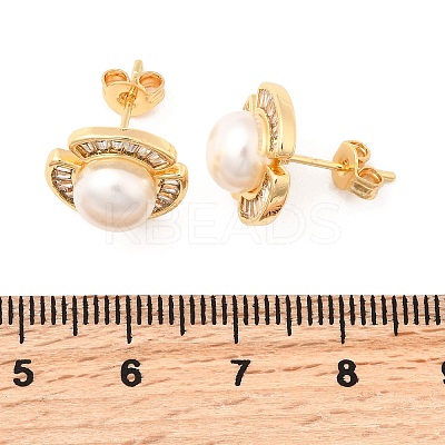 Flower Brass Micro Pave Clear Cubic Zirconia Stud Earrings EJEW-A135-22G-1