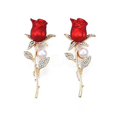 Rose Flower Enamel Pin with Plastic Pearl JEWB-N007-051-1