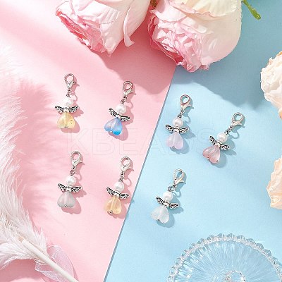 7Pcs Heart Angel Acrylic & Glass Pearl Pendant Decorations HJEW-JM03729-01-1