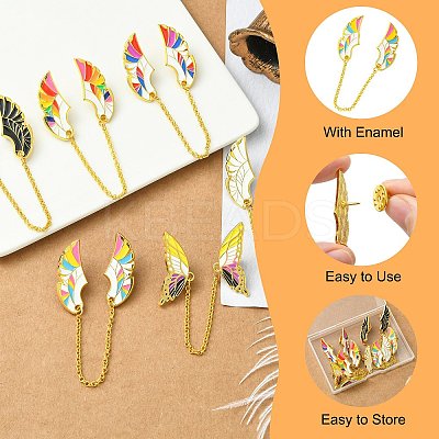 6Pcs 6 Styles Wings Enamel Pins JEWB-CJ0001-39-1