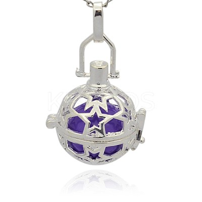 Silver Color Plated Brass Hollow Round Cage Pendants KK-J226-04S-1