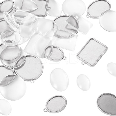12Pcs 6 Styles 304 Stainless Steel Pendant Cabochon Settings STAS-TA0003-21-1