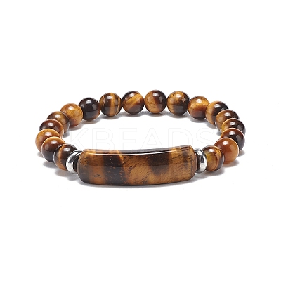 Natural Tiger Eye Beaded Stretch Bracelet BJEW-JB08879-04-1