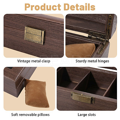 3-Slot Wood Covered with PU Leather Watch Storage Boxes with Glass Visible Window Hinged Lids and Lint Pillows Inside CON-WH0113-10B-1
