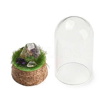 Natural Amethyst Nuggets Display Decoration with Glass Dome Cloche Cover DJEW-B009-04B-1