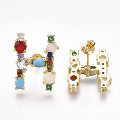 (Jewelry Parties Factory Sale)Brass Micro Pave Cubic Zirconia Ear Studs EJEW-S201-41H-1