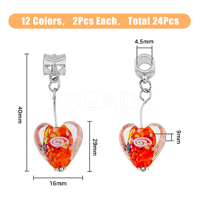 24Pcs 12 Colors Handmade Luminous Lampwork European Dangle Charms PALLOY-AB00087-1