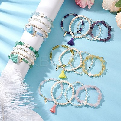 4Pcs 4 Styles Natural Gemstone Beads Stretch Bracelets BJEW-JB11596-1