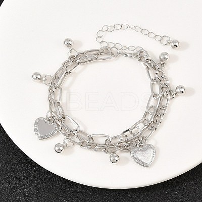 Iron Figaro & Paperclip Chain Double Layers Bracelets Link Bracelets for Women BJEW-A156-01P-1