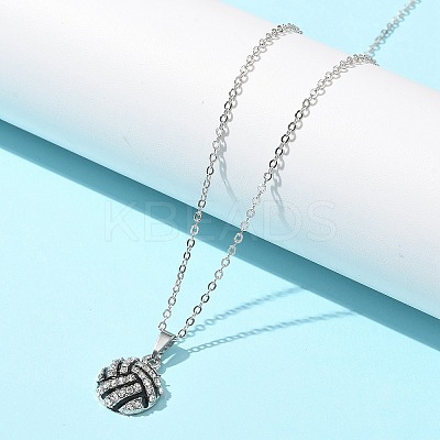 Zinc Alloy Crystal Rhinestone Sport Ball Pendant Cable Chain Necklaces NJEW-U024-01P-04-1