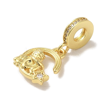 Rack Plating Brass Micro Pave Clear Cubic Zirconia European Dangle Charms KK-P272-15G-1