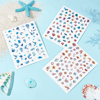 12 Sheets 3 Style Waterproof Ocean Theme PET Nail Art Stickers STIC-OC0001-05-1