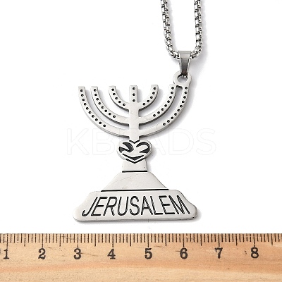 201 Stainless Steel Menorah Pendant Necklaces for Hanukkah NJEW-H065-21P-1