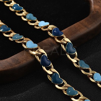 Heart Brass Enamel Curb Chains Bracelets for Women BJEW-B125-03G-1