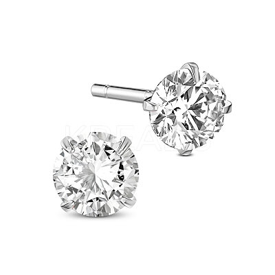 Rhodium Plated 925 Sterling Silver Four Pronged Ear Studs JE420A-03-1