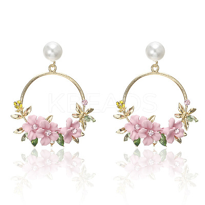 Ring with Flower Alloy & Rhinestone & Polymer Clay Stud Dangle Earrings FS-WGDD86E-04-1